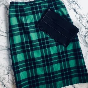 Kelly Green & Navy Blue Plaid Wool Skirt